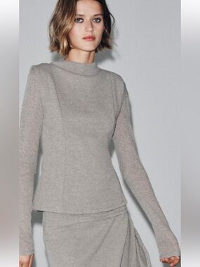 New! Zara large gray high neck long sleeve knit top.